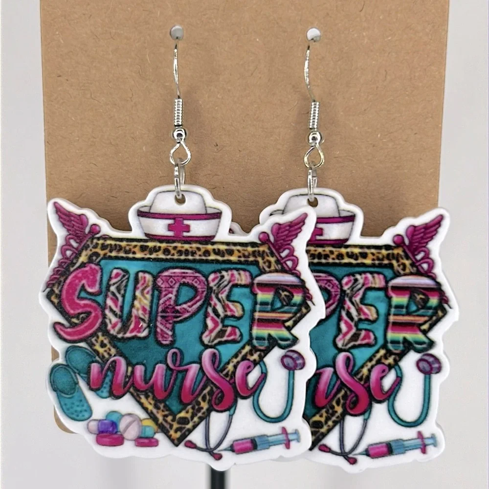 Super Nurse Earrings Acrylic Cartoon Fashion Jewelry - Picture 4 of 4